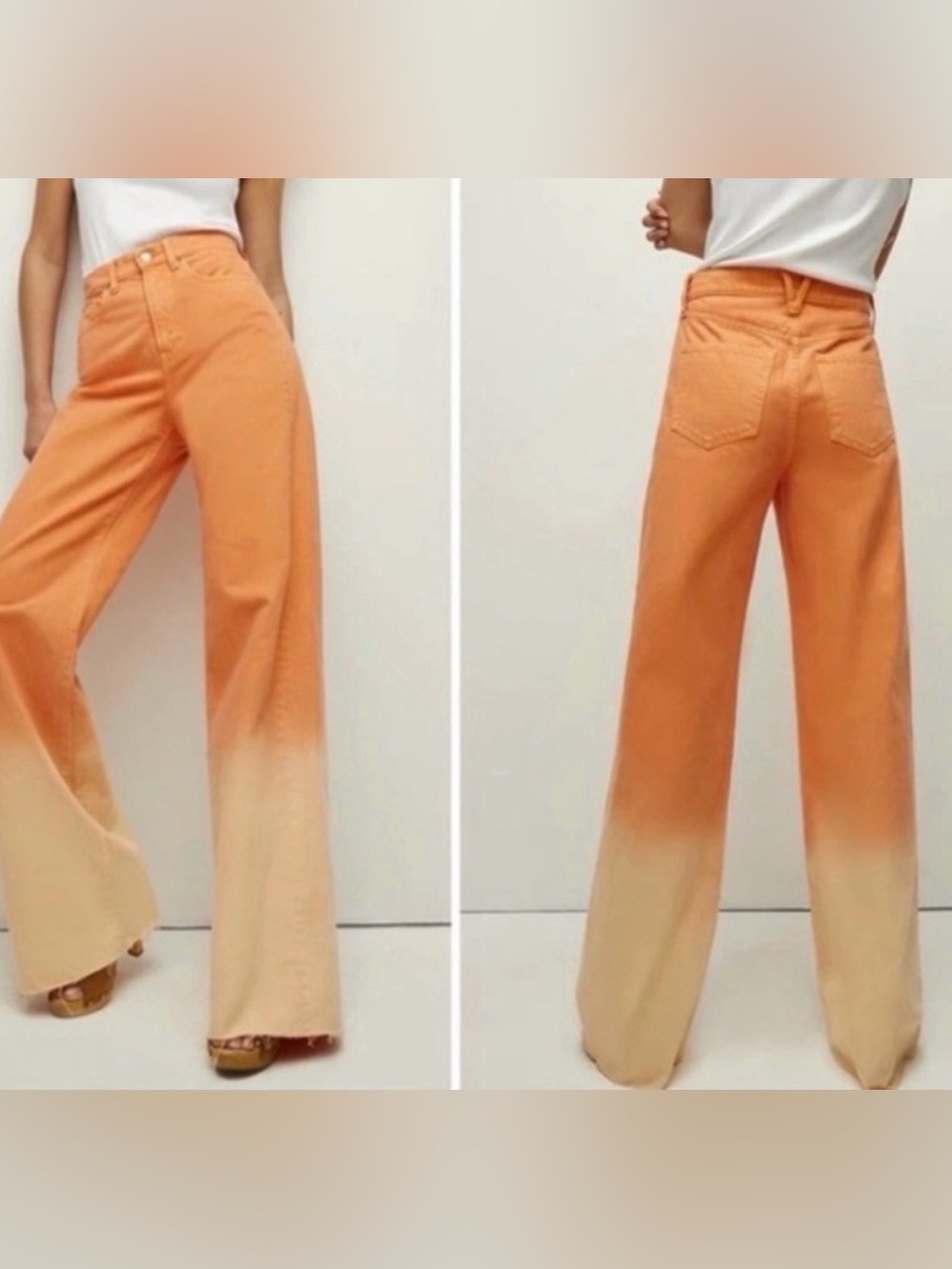 NWT Veronica Beard Taylor High Rise Wide Leg Orange Ombre Jean 26 cotton relaxed